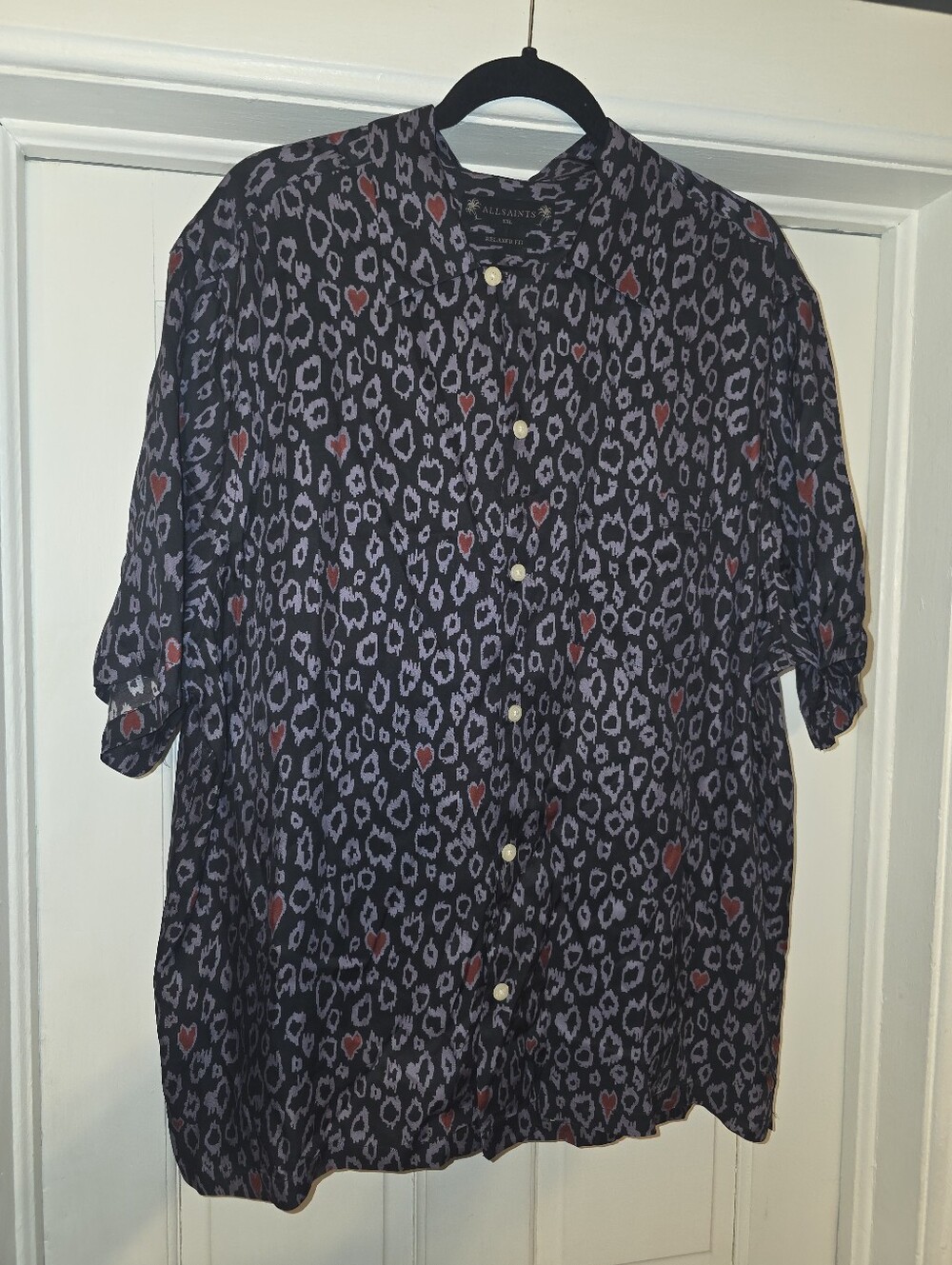 All Saints Mens Leopard Heart Lightweight Button Down Shirt XXL Like New